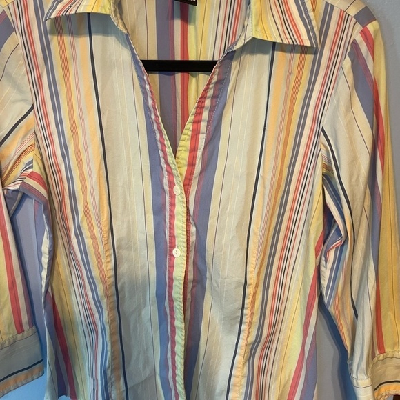 Rafaella Womens Size 6 Multi-Color Striped 3/4 Sleeve Button-Up Shirt Chic - Picture 4 of 6